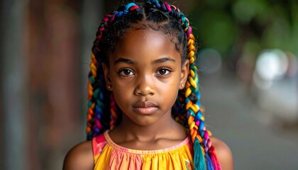 Portrait of a young girl with colorful braids