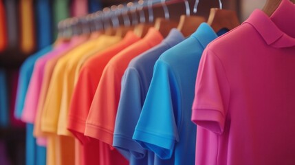 chemises of different colors, hanging on wooden hooks generative ai