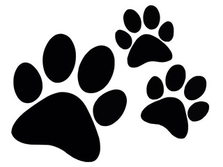 Fototapeta premium Three black paw prints of various sizes arranged on a white background in a simple and graphic style