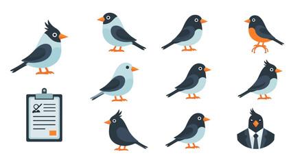Fototapeta premium Collection of Diverse Cartoon Birds in Various Poses and Styles.