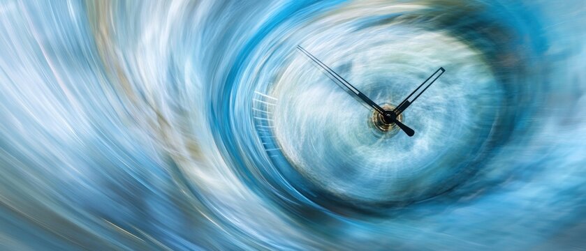 Abstract swirling clock face with motion blur dynamic blue and white design