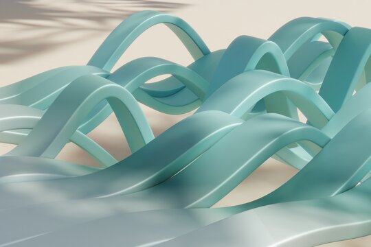 Interwoven teal wave structures in abstract 3D render
