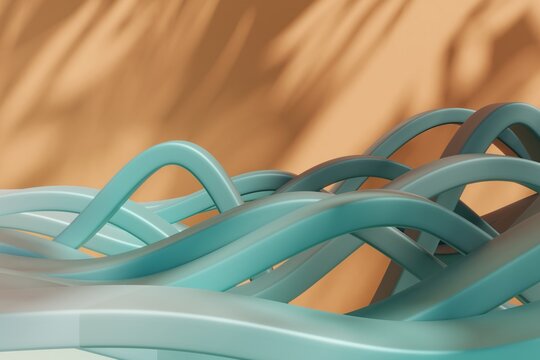 Interwoven teal wave structures in abstract 3D render