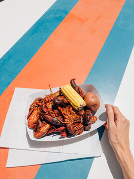POV Eating Crawfish Boil Lunch