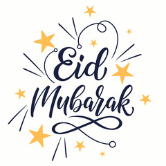 Elegant eid mubarak greeting with festive stars and swirls celebrating islamic holiday joyful wishes and festive decorations