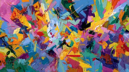High quality image of abstract oil painting with vibrant colors and dynamic brushstrokes on canvas.