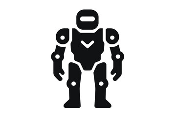 Robot figure designed with a simple silhouette and geometric shapes to emphasize functionality, standing in front of an abstract background