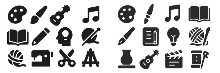 Creative arts and crafts icons representing various artistic activities and tools commonly used in learning and creating