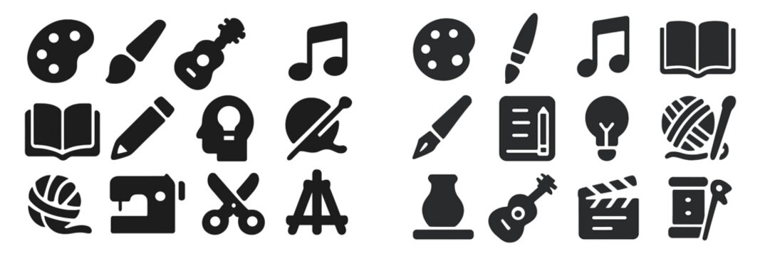 Creative arts and crafts icons representing various artistic activities and tools commonly used in learning and creating