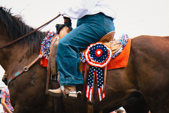 Patriotic Horseback Ride In 4th Of July Parade