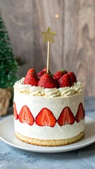 Festive strawberry cake on a plate