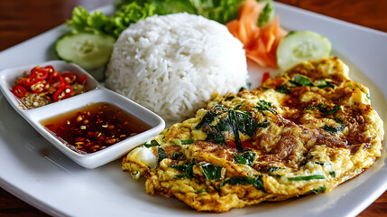  Tasting Thai Stuffed Omelette on a plateful of steamed rice (3)