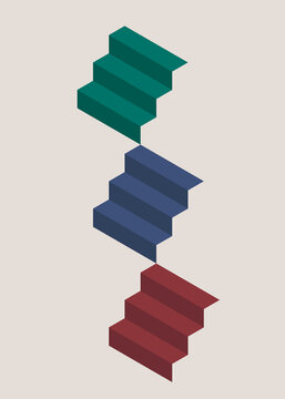 Poster design with isometric colorful stairs