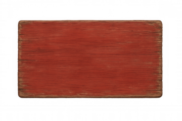 Weathered red wooden sign featuring a blank space for text, isolated on a transparent background, perfect for various design needs