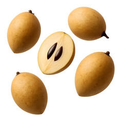 Fresh Sapodilla Fruits Isolated on White Background