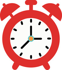 Stylized Red Analog Alarm Clock Illustration with White Face and Black Hands