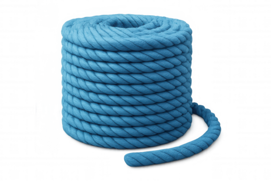 Isolated coiled blue rope on transparent background, perfect for sailing, climbing, or other activities that demand sturdy, dependable cordage