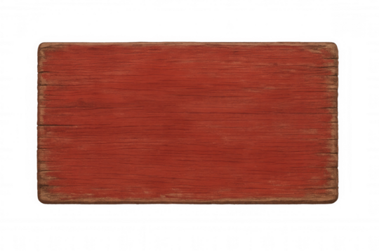 Weathered red wooden sign featuring a blank space for text, isolated on a transparent background, perfect for various design needs