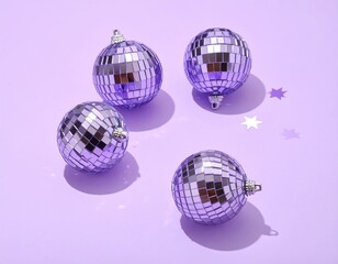 Purple disco ball ornaments on a pastel background