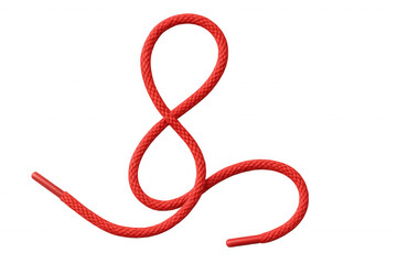 Red shoelace creating an elegant eight shape on a clear background, forming a visually striking design