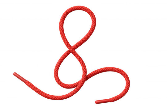 Red shoelace creating an elegant eight shape on a clear background, forming a visually striking design
