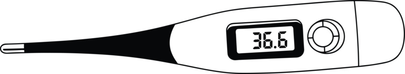 Digital thermometer vector illustration, medical temperature measuring device icon, body temperature check design, healthcare and fever detection graphic, clinical tool clipart