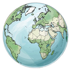Illustration of a globe showing continents like europe africa and south america with blue oceans view