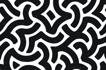 Intricate black and white pattern featuring flowing curves and shapes in modern design style