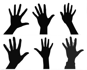 Obraz premium Illustration of six black hand silhouettes with varying finger positions on a white background art piece