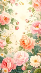 Pastel floral backdrop with roses and blossoms