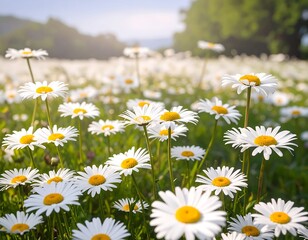 Field of daisies in sunlight