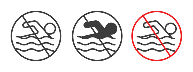 No swimming sign pack. vector glyph flat icons