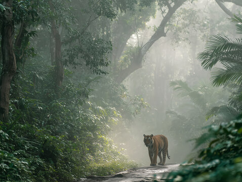 tiger in the woods - Powered by Adobe