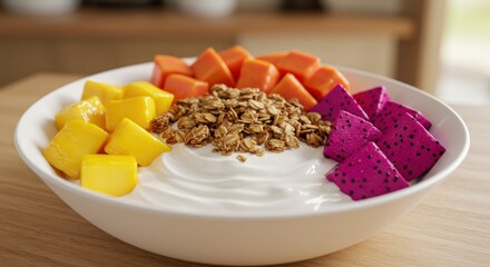 Vibrant and Healthy Coconut Yogurt Bowl with Fresh Tropical Fruits and Granola for a Nutritious Start to the Day