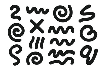 Obraz premium Abstract black line patterns showcasing various shapes and designs on a white background created for artistic purposes