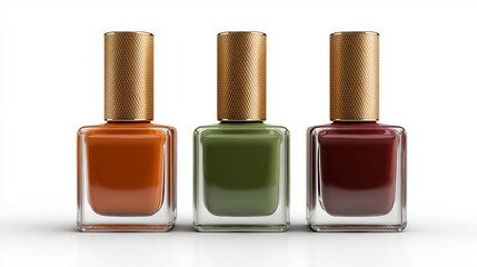 Obraz premium Set of Three Fall Nail Polishes in Earthy Tones for Seasonal Beauty Promotions or Skincare Branding