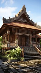 Fototapeta premium Ornate Traditional Asian Architecture Against a Clear Sky, Creating a Serene and Cultural Scene