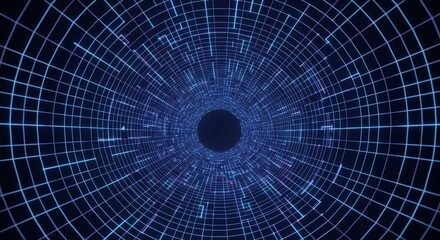Fototapeta premium Dynamic digital tunnel with glowing blue grid lines creating a futuristic cyberspace portal, perfect for technology concepts and data visualization
