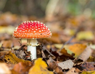 Red mushroom in autumn leaves (1)