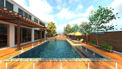 屋外スパ　3DCGレンダリング