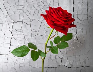 Red rose against a textured wall