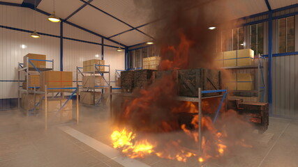 倉庫火災　3DCGレンダリング
　