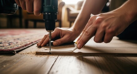 Manual screwing combined with adhesive bonding demonstrated as an effective solution for squeaky floor issues in old houses.