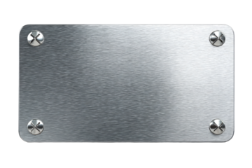 A brushed metallic plate, rectangular and smooth.  Four  cross-head screws secure the plate