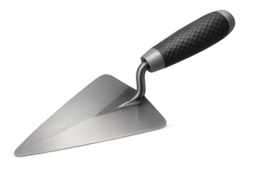 Shiny new bricklaying trowel isolated on transparent background, ready for your next construction project