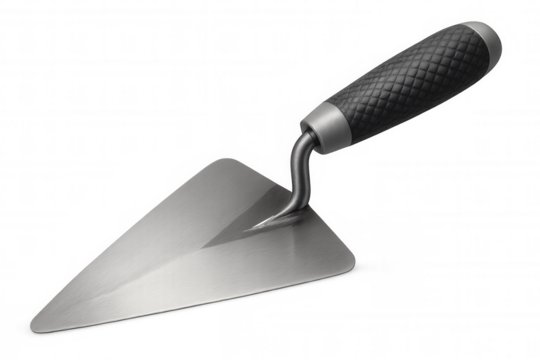 Shiny new bricklaying trowel isolated on transparent background, ready for your next construction project