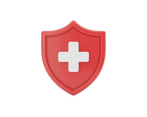 Obraz premium A red shield with a white cross in the center symbolizing health and protection on a black background on transparent background