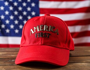 Red baseball cap with "America First" text