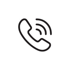 Vector art of a simple line art illustration of a telephone receiver with sound waves emanating from it, , representing communication, connection, and technology in a minimalist design suitable for ic