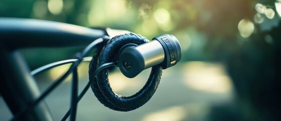 Obraz premium Closeup of bicycle handlebar with leather grip and metallic device